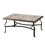 Belleville FTS80721 Ceramic Tile Top Outdoor Patio Rectangular Coffee Table, UV Weather Resistant Durable Steel Construction Frame, Brown Finish