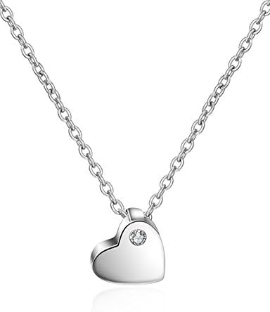 Love Heart Necklace with Tiny CZ Stone Cubic Zircon Setting Sterling Silver Unique Mother's Day Gifts for Women Birthday Gifts for Girlfriend Wife Daughter Son Mom Anniversary Her Jewelry