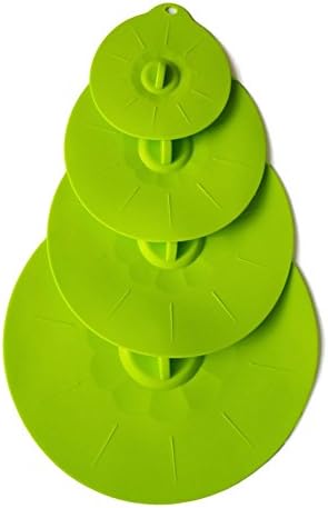 Silicone Suction Lids &amp; Food Covers - Reusable Silicone Suction Lids for Pots, Bowls, Cups, Pans, Containers &amp; More (4 Piece Set: 12", 10", 8", 5.5" - Size Lids) Green Color