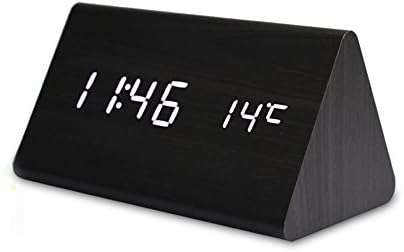 Triangle Wooden LED Alarm Clock | Austark Creative Sound Control Digital Table Clock | Smart Multifunction Travel Clock with Time Temperature Display &amp; 12/24 Hour Format for Home Office (White Light)