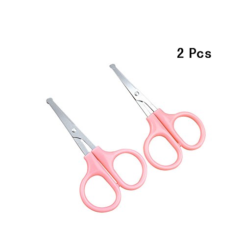 2 Pcs Stainless Steel Safety Round Tip Scissors Professional Personal Care for Nose Ear Beard Baby Nail Makeup Tool (Plastic handle)