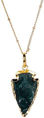 Stone Arrowhead Charm Pendants Necklace Dark Green