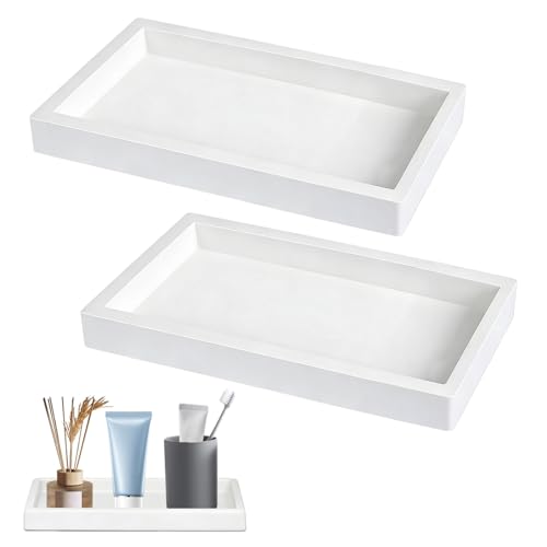 2 Pieces Silicone Bathroom Tray, Rectangular Silicone Decorative Tray, Bathroom Sink Trays, Bathroom Vanity Tray for Soap, Jewelry, Cosmetics, Towels, White 22 X 10.3 X 2 Cm