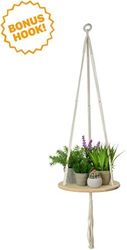 Macrame Plant Hanger - Indoor/Outdoor Hanging Shelf Planter - BONUS HOOK INCLUDED!! - Boho Wall Decor for Succulents, Cactus, Air Plants &amp; Crystal Display Sold By My Urban Crafts - 43 Inches (Round)
