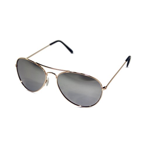 Unisex Aviator Sunglasses with Silver Mirrored Lens (Gold)