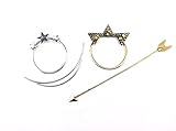 yueton 2pcs Antique Bronze Long Arrow and Silver Star Pierced Barrette Hair Fork Stick Hair Pin