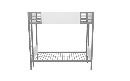 Little Seeds Monarch Hill Raven Bunk Bed Metal Frame, Twin-Over-Twin - Silver with White Faux Leather