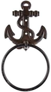 "ABC Products" - Heavy Cast Iron - Towel Ring - Ring Hanging From a Ship Anchor - Use For Hanging Towels, Wash cloth and Etc. - (Dark Bronze Finish - Wall Hung With Two Screws)t