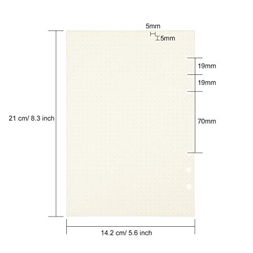 Hestya A5 6-Ring Binder Planner Refill Paper for Journals Notebooks Diaries Inserts, 8.35 by 5.59 Inches (200)