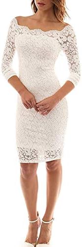 LITTLEPIG Women's Off Shoulder Elegant Lace Hollow Dress Long Sleeve Bodycon Cocktail Party Wedding Dresses