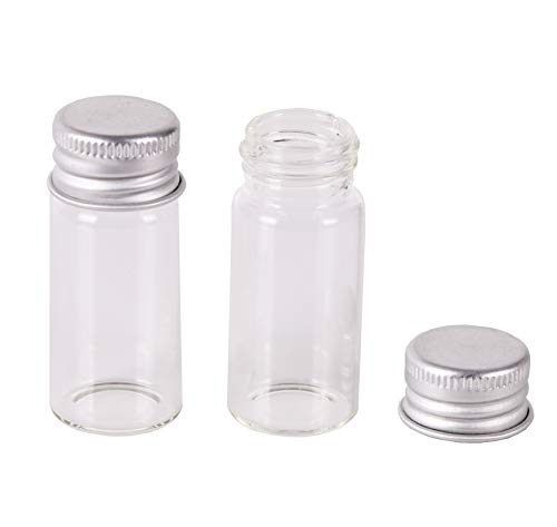 MaxMau 100 Glass Vials 10 Milliliter Small Mini Bottles Clear Empty Jars with Aluminum Top Screw Lids Message Sample Bottle Wedding Favors Decorations DIY Jewelry Accessories Liquid Hold Storage