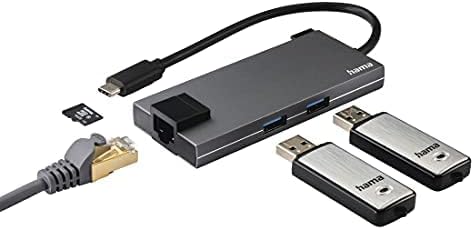 USB C Hub 5 Ports (Multiport Adapter 1x HDMI 4K Ultra HD, 1x LAN Gigabit Ethernet, 2X USB-A, 1x USB-C zur Übertragung von Daten und zum Laden mit PD, USB C Adapter 5in1 für Büro, Homeoffice) Alu