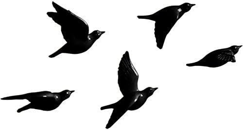 Zmmyr 5Pcs Resin Black Bird Wall Decorative Statue Sculptures for Home Garden Office Wedding Decor