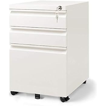 White Fully Assembled Except Casters Merax 3 Drawer Mobile File Cabinet With Keys