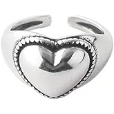 OIDIMS Minimalist Silver Heart Shaped Rings Simple Promise Love Open Adjustable Finger Statement Stackable Wedding Engagement Ring Fashion Comfort Chic Eternity Jewelry for Women Girlfriend Wife