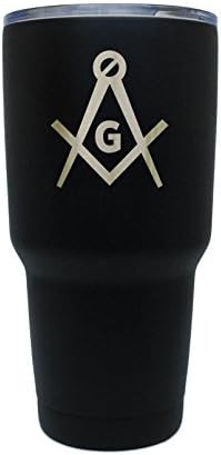 Freemason Symbol Black Stainless Steel Tumbler, 30 Oz Insulated Tumbler, Laser Etched In Usa