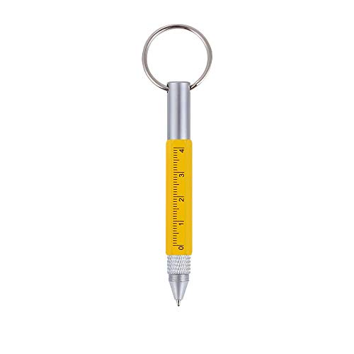 Shulaner 6 in 1 Small Metal Tech Tool Ballpoint Pens with Key Ring, Level, Stylus and Two-head Screwdriver, Multi functional Tool Fits for Mens Gift (Yellow)