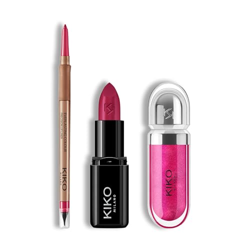 KIKO Milano Lip Glow Trio | Precision Automatic Lip Liner 11, Smart Fusion Lipstick 430 & 3D Hydra Lipgloss 23 | The Perfect Lip Combo for Defined & Glossy Lips