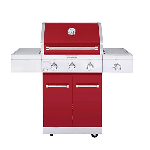 KitchenAid 3Burner 48,000 BTU Propane Gas Grill w/SideBurner, Red The Home Kitchen Store