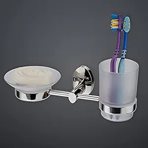 Plantex Oreva Silver 2 in 1 soap and Brush Holder Stand for Bathroom and wash Basin (304 Stainless Steel)