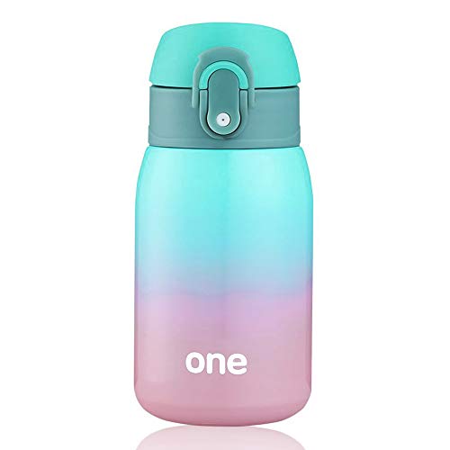 Kids Water Bottle Thermoses Rainbow Water Bottle Mini Cup Metal Stainless Steel Vacuum Insulated Water Flask for School Kids Girls Lunch Box Leak Proof BPA Free No Straw (Pink-Green 9oz)