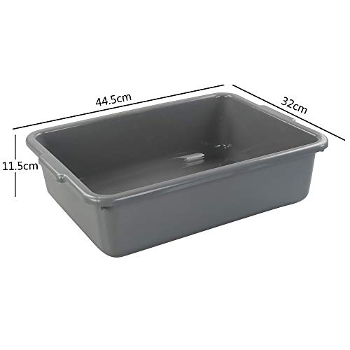 CadineUS Set of 4 Grey Plastic Tote Box, Commercial Bus Box Large, Plastic Dish Bin