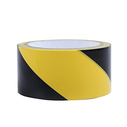 TopSoon Strong Adhesive Black and Yellow Hazard Warning Safety Stripe Tape 2-Inch by 18-Yard Roll Floor Tape Striped Caution Tape