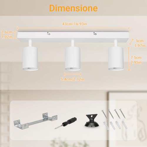 TaFiCo LED Ceiling Spotlight 3 Lights – Ceiling Light GU10 White – LED Ceiling Light Modern Swivel Spotlight for Living Room Bedroom Kitchen – Without Bulb