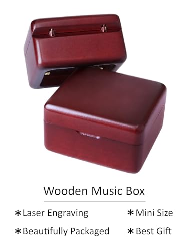 Sinzyo Sailor Moon Music Box Vintage Wood Carved Wind Up Musical Box Gift For Christmas,Birthday,Valentine's Day(Wine Red Box)