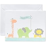American Greetings Baby Thank You Cards with Envelopes, Giraffe, Elephant and Lion (50-Count)