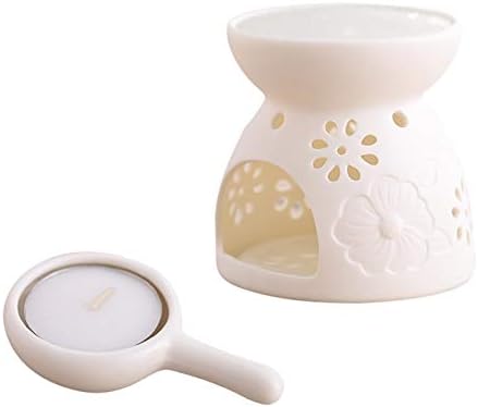 Essential Oil Burner Ceramic Scented Candle Wax melt Warmer Light Holder Aromatherapy Aroma Diffuser Tarts Fragrance for Spa Yoga Meditation Living Room Bedroom Bathroom Holiday Home Decoration, White