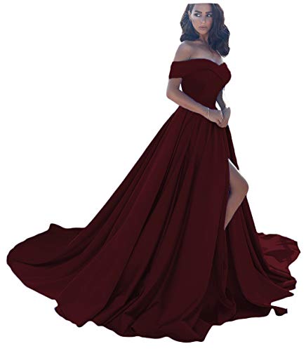 Dressesonline Women's Off The Shoulder A Line Split Prom Evening Dresses Long Formal Gown US14 Burgundy