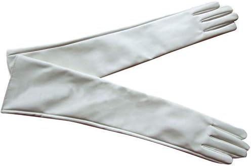 Women Opera Evening Party Gloves Faux Leather PU Over Elbow Long Glove,White,M
