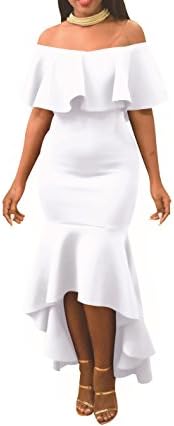 Women's Sexy Off Shoulder Ruffle Stretchy Party Mermaid Elegant Midi Long Maxi Dress