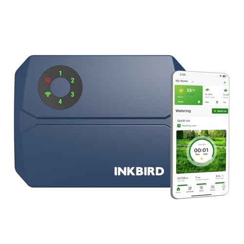 Inkbird IIC-401 4-Zone WiFi Irrigation Control Unit, Automatic WiFi Irrigation Programmer for Garden, 16 Programs, Integrated Non-Volatile Memory, Support Manual Mode and Rain Sensor