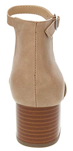 Sugar Women's Noelle Low Two Piece Block Heel Dress Shoe Ladies Ankle Strap Pump Sandal Taupe Pin Perf 6.5 - Thumbnail 2