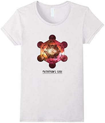 Women's Metatron's Cube Sacred Geometry red/orange Galaxy T-Shirt Medium White