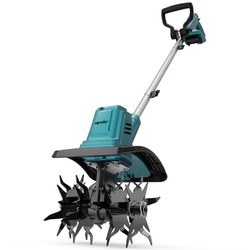 Cordless Brushless Garden Tiller Cultivator Compatible with Makita 18v Battery (Tool Only), 10’’ Wide 7’’ Deep Electric Soil Rototiller, 48-Tine Mini Rotary Aerator for Garden Beds & Soil Preparation