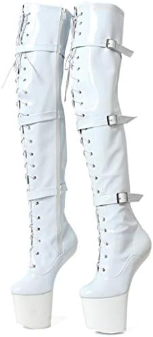 Women High Leg Boots Lace up Extreme High Heel Horse Stallion Hoof Sole Over Knee Boots Thigh High Boots
