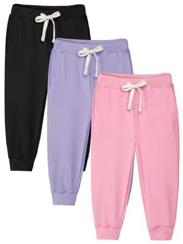 Poroka 3 Pack Toddler Girls Sweatpants Kids Pull On Joggers with Pockets at Amazon
