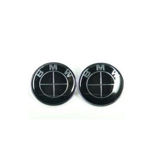 2pcs Runden Round Car Auto Full Black Dark 82mm Hood & 82mm Trunk Round Compatible Replacement Emblem Logo Badge Fast Ship For (BMW)