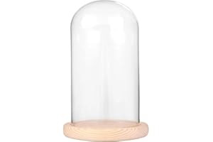 BDMYFNSENERETY Decorative Clear Glass Dome, Glass Dome for DIY Snow Globes, Tabletop Centerpiece Cloche Bell Jar Display Case Wood Base (Natural Color, 9 x 20 cm)