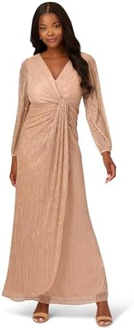 adrianna papell metallic pleated dress Adrianna Papell Women's Metallic Pleated Tie-Waist Halter Dress