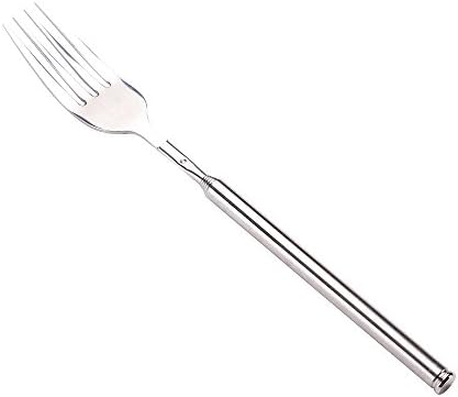 YIYEZI Long Extendable Fork Funny Extension Elescopic Freeloader Trick Prank BBQ Tool (Silver)