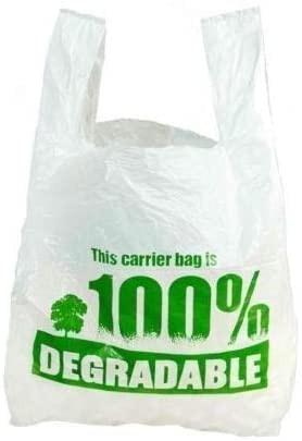 100% Degradable Eco-Friendly White Vest Strong Plastic Carrier Bags 13"x19"x23" Large with Green Print (300)