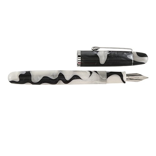 Noodler's Ink Neponset Acrylic Fountain Pen, Stainless Steel 3 Tined Music NIB, Black Python in Pearls (12084)