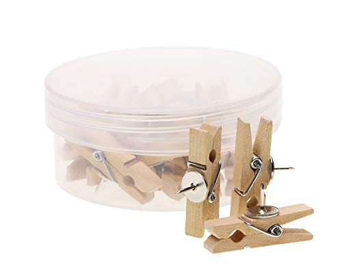 Tupalizy Wooden Clips Push Pins Clothespins Pushpin Tacks Thumbtacks for Cork Bulletin Boards Picture Documents Notes Papers Photos Files and Artworks Craft Projects, 20PCS