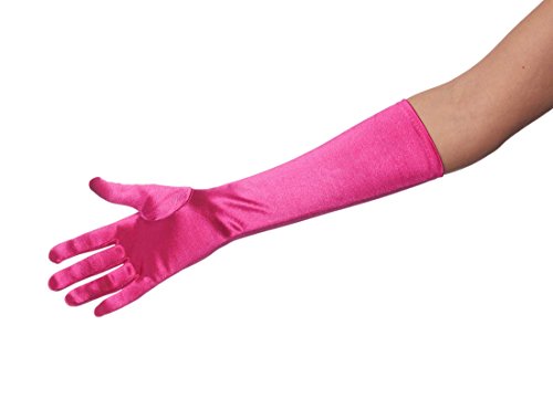 8 Button Elbow Length 15" Satin Gloves Assorted Colors: Hot Pink