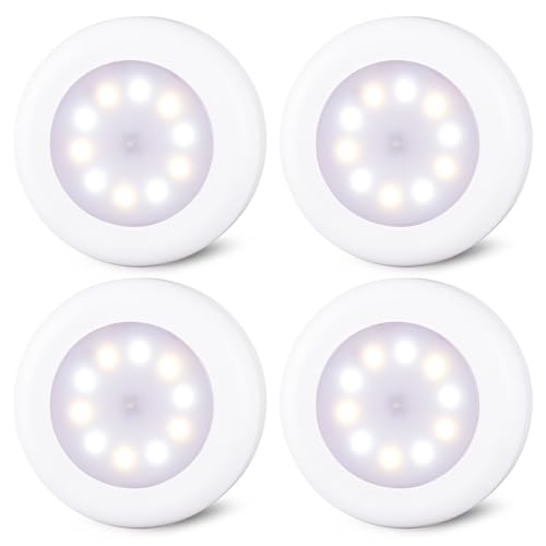 Photo 1 of STAR-SPANGLED 4 Pack 3.1” Dimmable Push Tap Lights, Stick on LED Touch Puck Lights AA Battery Operated, 3 Color Modes Sticky Button Lamps for Classroom, Kitchen, Under Cabinet, Closet