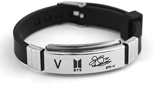 Inbest BTS Kpop Stainless Steel Silicon Wristband Jungkook, Jimin, V, Suga, Jin, J-Hope, Rap Monster Wristband Wristlet | Best Gift for The Army
